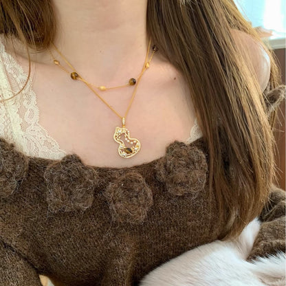 Sterling Silver S925 Brushed Craft Natural Tiger Eye Necklace New High-end Light Luxury Niche Temperament Layered Choker