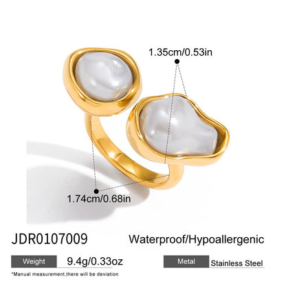 Imitation Baroque Pearl Ring Titanium Steel Non-Fading Hand Jewelry Light Luxury High-End Feel Stainless Steel Autumn Winter Accessories for Women