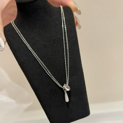 Pure Silver S925 Fairy Tears Necklace Minimalist Brushed Pendant Collarbone Chain Light Luxury High-end Niche Versatile