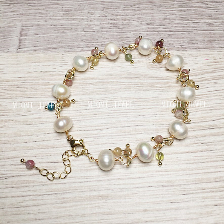 Freshwater Pearl Bracelet with Tourmaline and Labradorite Tourmaline Accessories Color Retention
