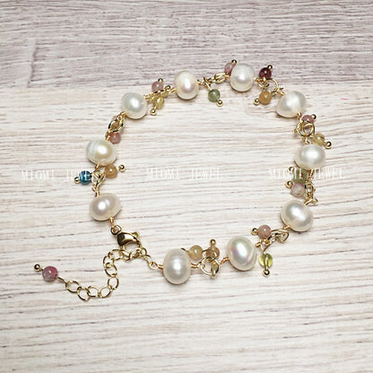 Freshwater Pearl Bracelet with Tourmaline and Labradorite Tourmaline Accessories Color Retention