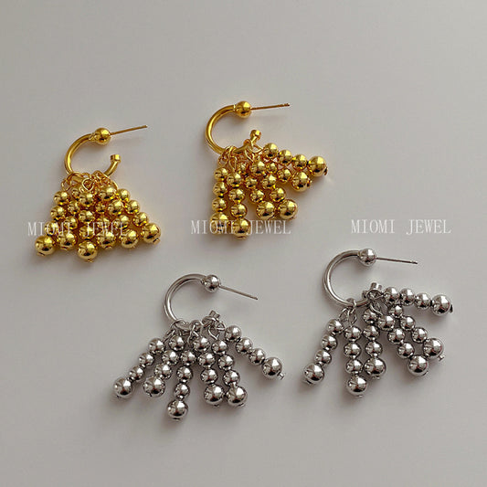 French Retro 18K Gold Jewelry Bead Curtain Waterfall Bead Earrings 925 Silver Needle Personality Trendy Earrings