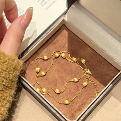 Sterling Silver S925Autumn and Winter New Italian Light Luxury Brushed Olive Bead Necklace Long Chain Simple Retro Silver Bead Chain