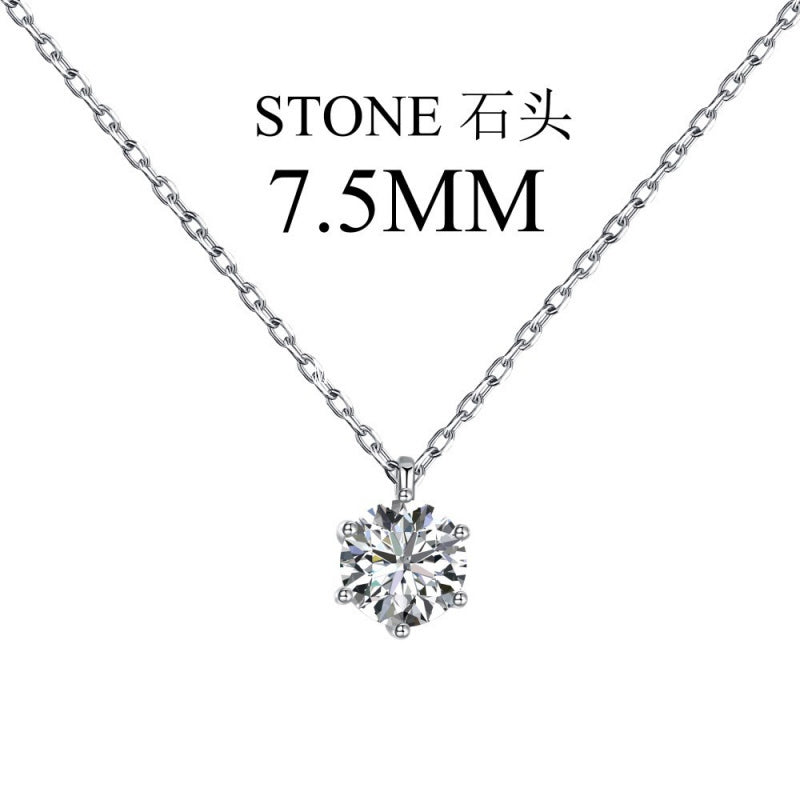 S925 Sterling Silver Zircon Necklace for Women Fashion High-End Inlaid Single Diamond Classic Simple Six-Prong Pendant Collarbone Chain
