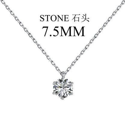 S925 Sterling Silver Zircon Necklace for Women Fashion High-End Inlaid Single Diamond Classic Simple Six-Prong Pendant Collarbone Chain