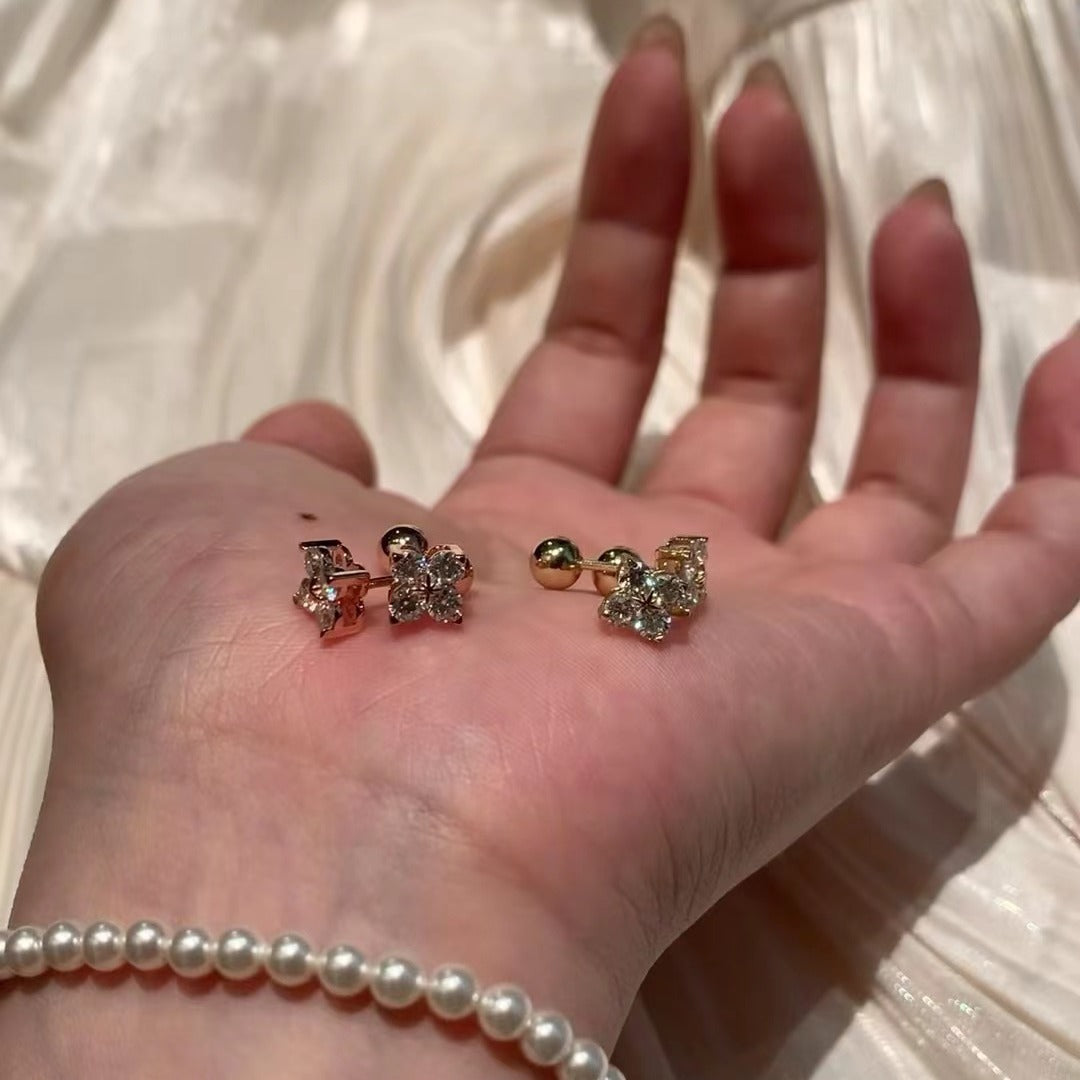 Italian Vintage Brushed Light Luxury High-End Jewelry925Sterling Silver Threaded Earrings Classic Four-Leaf Clover Threaded Earrings