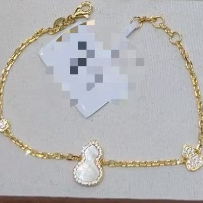 Pure Silver S925 Natural Red Agate White Mother-of-Pearl Gourd Bracelet Light Luxury Simple Niche Design Chinese Style High-End Feel