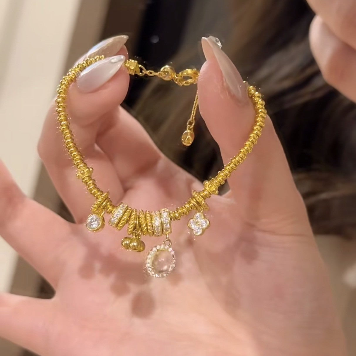 S925 Sterling Silver Dragon Heart Style Water Foam Jade Coiled Bracelet Vintage Fashion Niche Design Versatile High-end Feel Bracelet