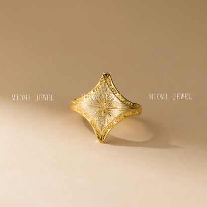 S925 Sterling Silver Vintage Light Luxury Brushed Four-Pointed Star Ring Open Design Sense Hand Jewelry for Women