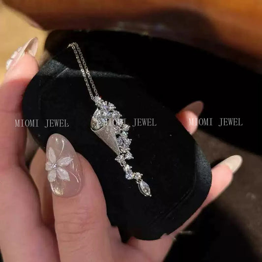 S925 Sterling Silver Brilliant Galaxy Brushed Silver Zircon Necklace for Women 2025 Light Luxury Niche High-end Clavicle Chain