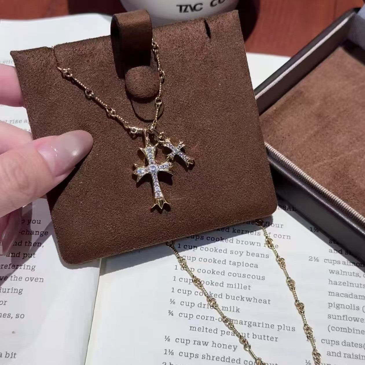 Pure Silver S925 Double Cross Necklace Niche Ins Style High-end Light Luxury European and American Retro Versatile Heavy Craft Collarbone