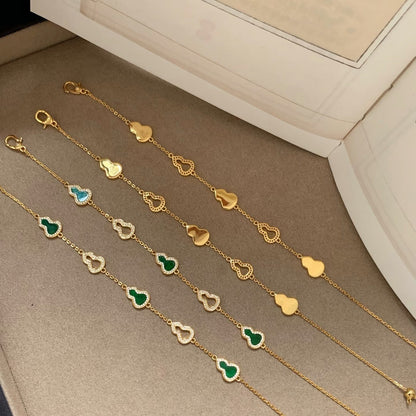 Pure Silver S925 New Chinese Style Jade Green Gourd Fortune Bracelet Niche Design Light Luxury High-end National Style Versatile Jewelry