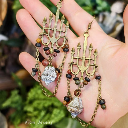 Forest-Style Vintage Niche Long Lolita Dark Gothic Palace-Style Plant Dried Fruit Bead Tassel Candle Lamp Earrings
