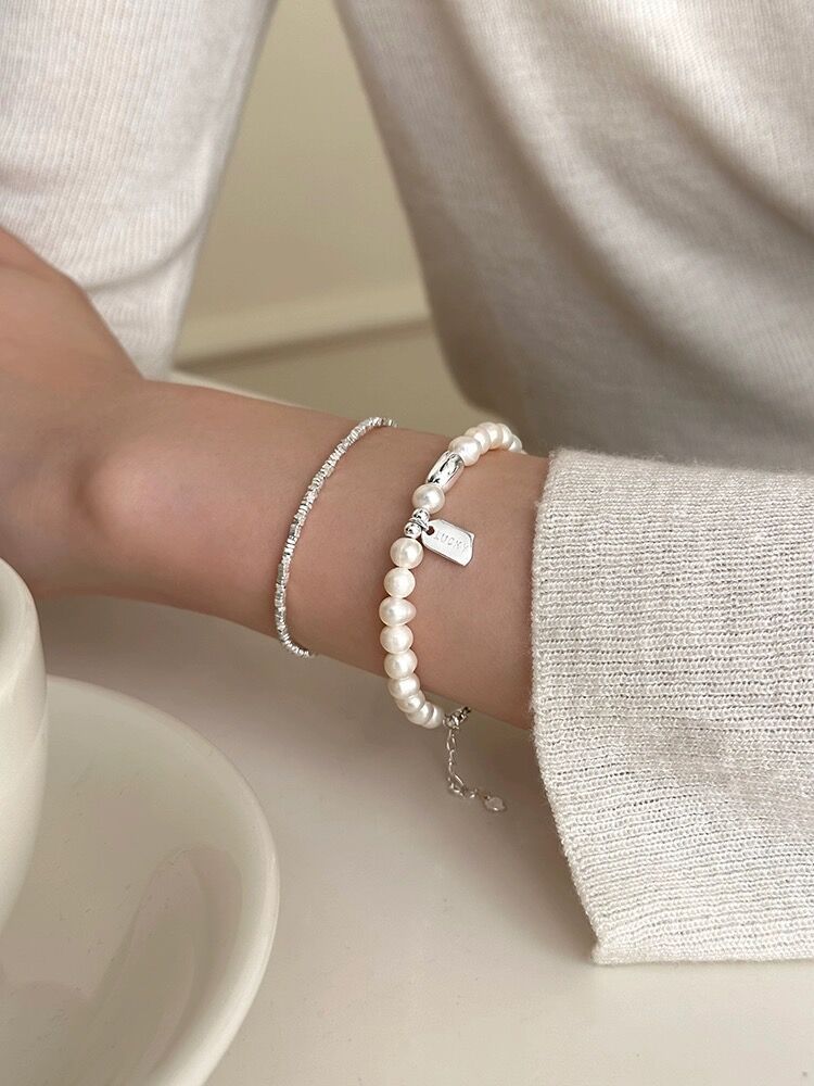 S925 Silver Lucky Bean Long Pendant Letter Bracelet for Women Gentle Temperament Freshwater Pearl Best Friend Bracelet Elegant Jewelry