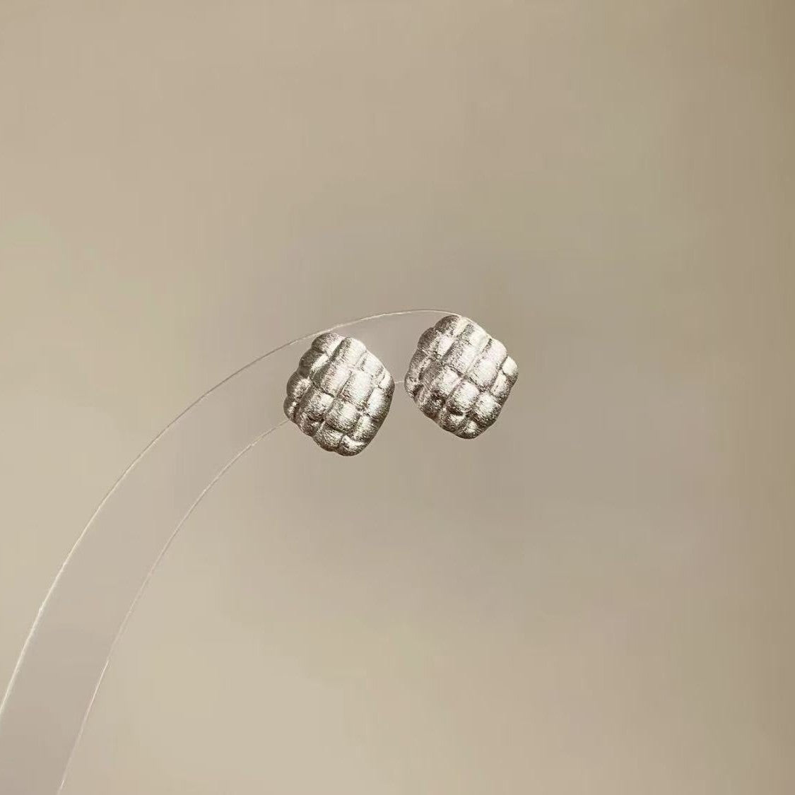 Pure Silver S925 Brushed Craft Baguette Earrings French Retro Exquisite High-end Light Luxury Design Earrings