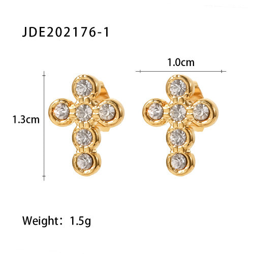 Stainless Steel Cross Pendant Necklace High-End Zircon Earrings Ins Ear Studs Ear Jewelry
