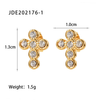 Stainless Steel Cross Pendant Necklace High-End Zircon Earrings Ins Ear Studs Ear Jewelry