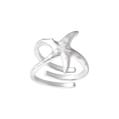 925 Sterling Silver Irregular Matte Starfish Ring for Women Simple Niche Design Light Luxury Multi-layer Open Ring 5856B