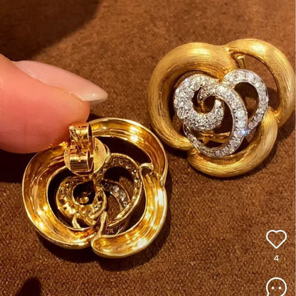 Sterling Silver S925 Brushed Craft Camellia Earrings Light Luxury Socialite Elegant High-end Exquisite Unique Design Earrings