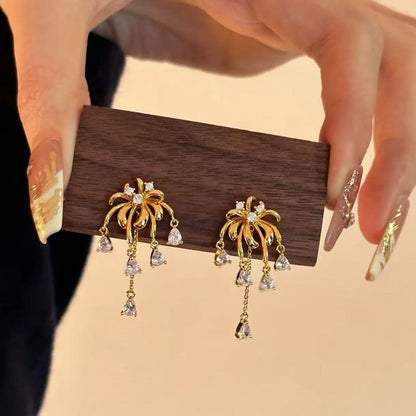 Pure Silver S925 High Carbon Diamond Fireworks Earrings Necklace Adjustable Length Set Retro High-end Light Luxury Elegant