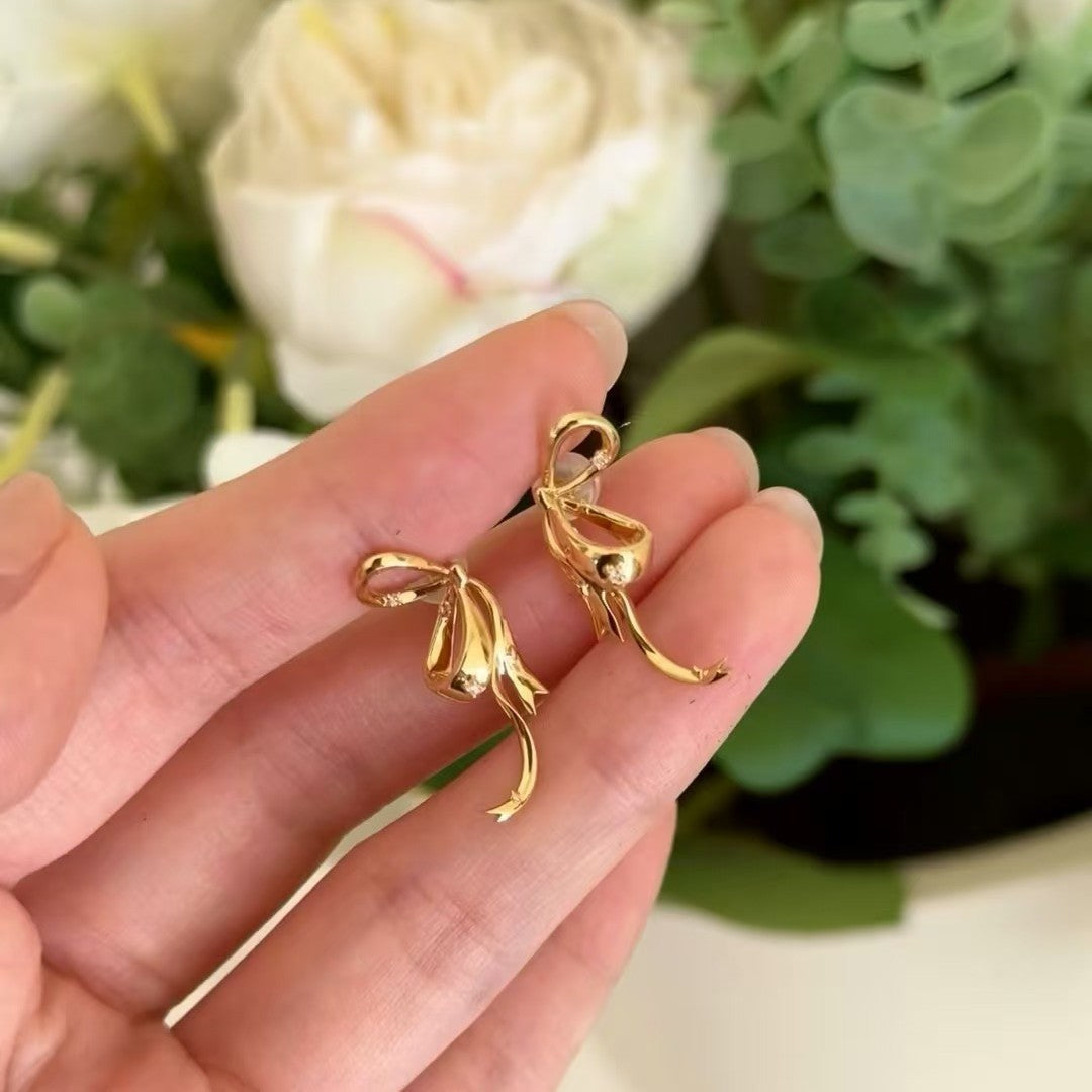 Pure Silver S925 Runaway Princess Bow High Carbon Diamond Earrings Elegant Niche High-end Ear Jewelry