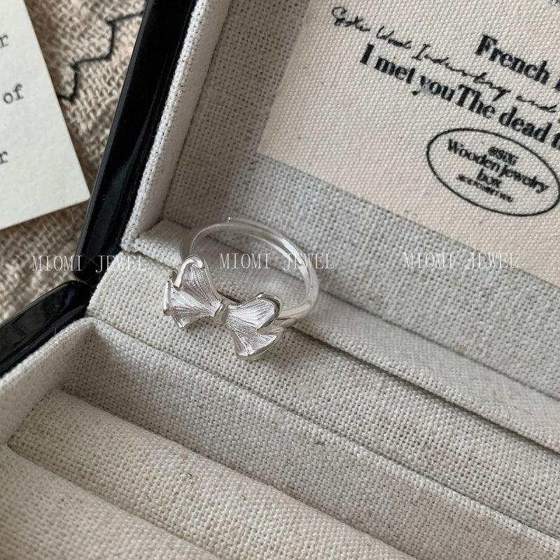 S925 Sterling Silver Bowknot Ring for Women Korean Niche Design High-end Vintage Simple Ring