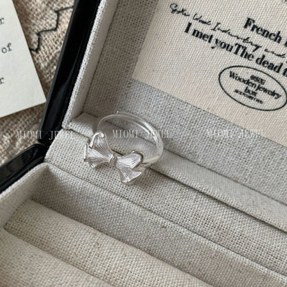 S925 Sterling Silver Bowknot Ring for Women Korean Niche Design High-end Vintage Simple Ring