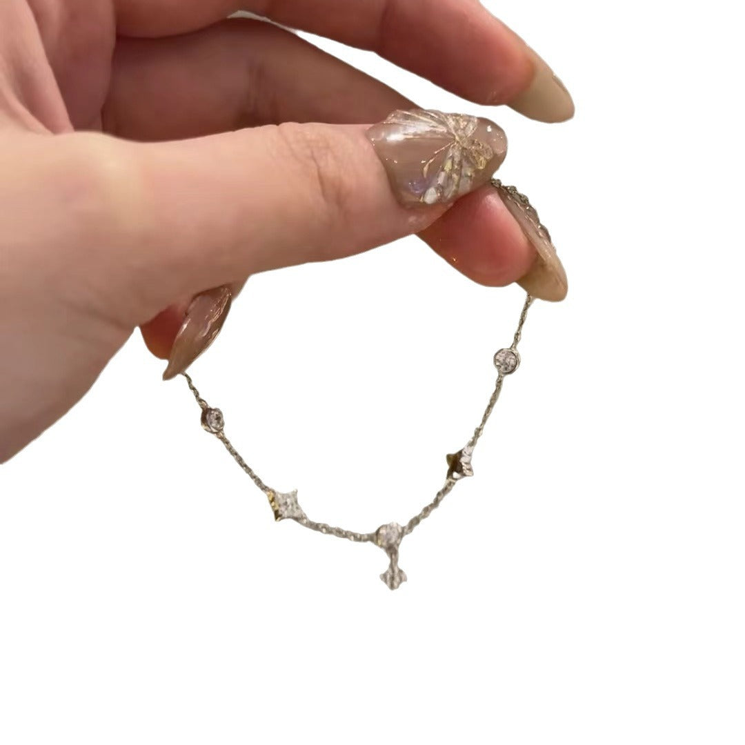 Sterling Silver S925 High Carbon Diamond Four-Leaf Clover Bracelet Light Luxury High-End Exquisite Niche Design Jewelry