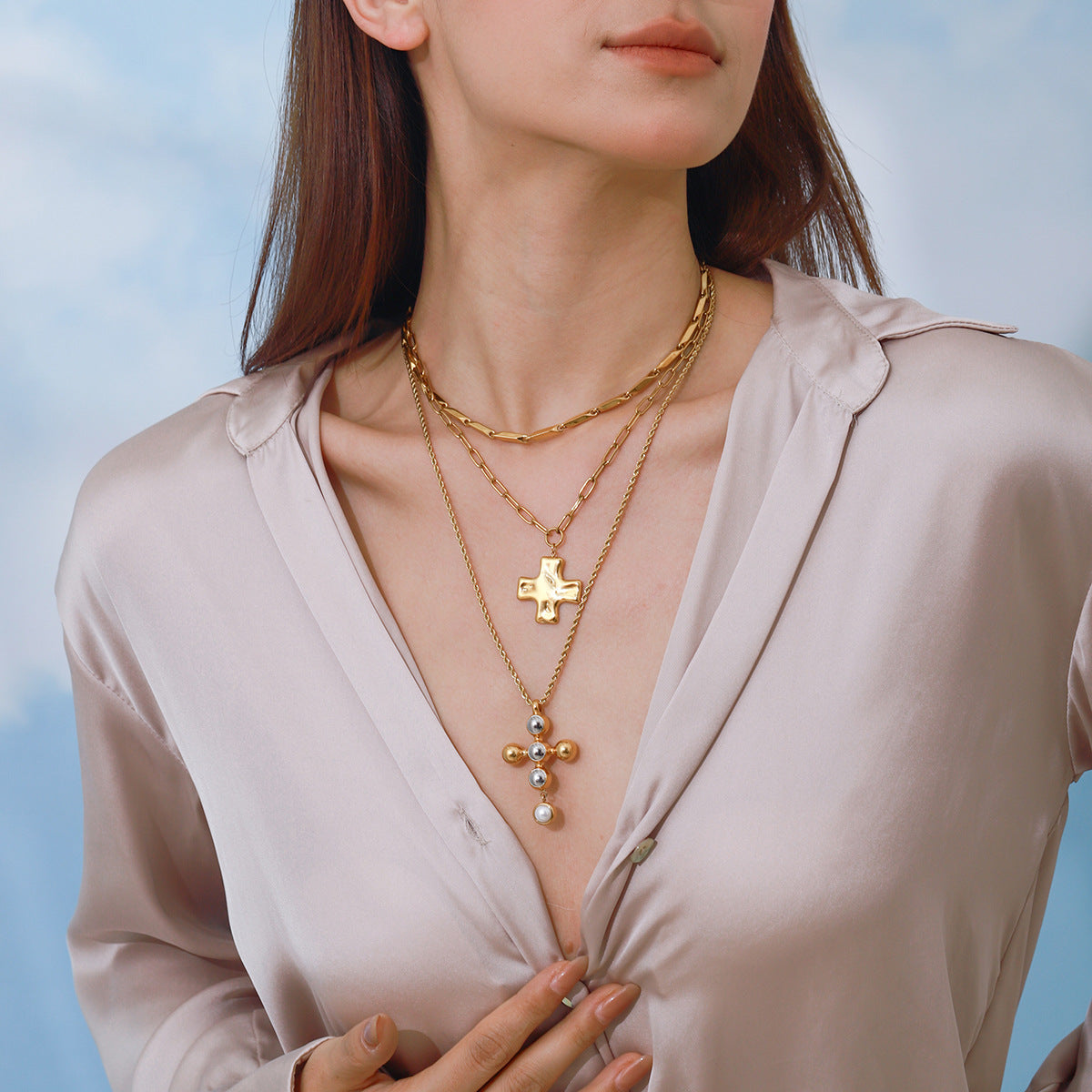 Non-Fading Cross Titanium Steel Necklace Light Luxury High-End Clavicle Chain Stainless Steel Jewelry