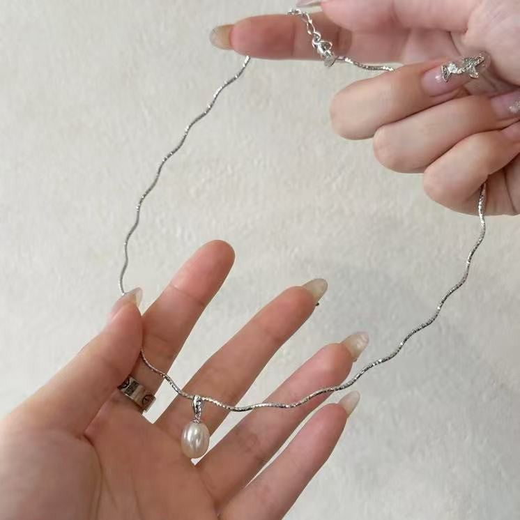 Italian Imported Craft Wave Line Pearl Choker New Chinese Style Simple High-end Light Luxury Niche Versatile Collarbone Chain