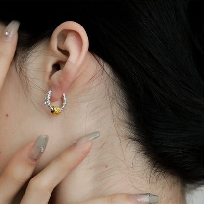 Korean Version Pure Silver Tang Grass Pattern Stud Earrings for Women, Exquisite Vintage Fashion Versatile Circle