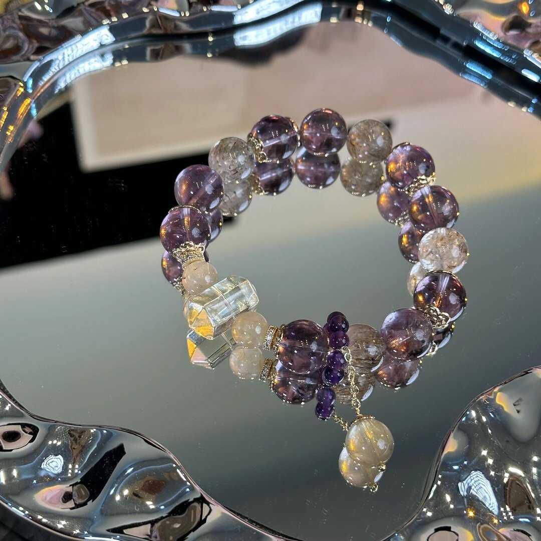 Natural Amethyst Bracelet for Women Single Circle Purple Aura Bracelet Gift for Girlfriend or Best Friend Fashionable Light Luxury Versatile