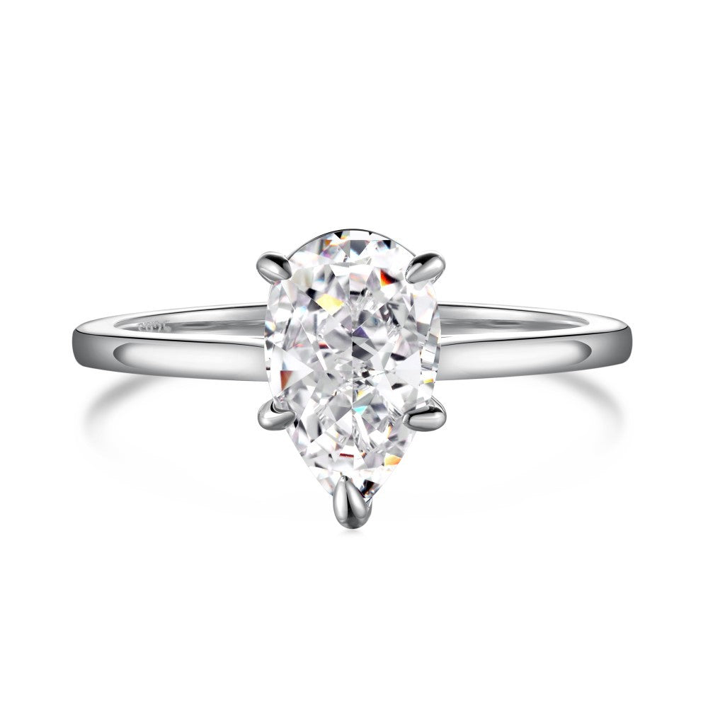 Luxury French Style S925 Sterling Silver Ring for Women with Water Drop Egg-Shaped Zircon Inlay, Exquisite Wedding Ice Flower Cut Women's Jewelry
