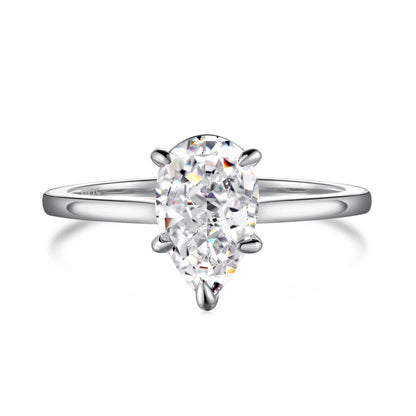 Luxury French Style S925 Sterling Silver Ring for Women with Water Drop Egg-Shaped Zircon Inlay, Exquisite Wedding Ice Flower Cut Women's Jewelry