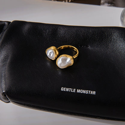 Imitation Baroque Pearl Ring Titanium Steel Non-Fading Hand Jewelry Light Luxury High-End Feel Stainless Steel Autumn Winter Accessories for Women