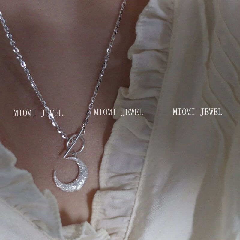 S925 Sterling Silver Flash Sand Moon OT Buckle Necklace for Women, Ins Style, Niche Light Luxury, Fairy-like, Super Sparkling, Radiant Choker