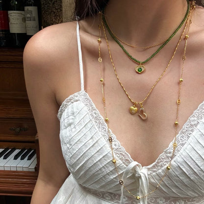 Pure Silver S925 Simple Personality Pig Nose Laser Cat Eye Bead Necklace Sweater Chain Light Luxury High-end Niche Versatile