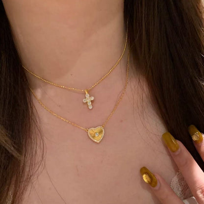 Pure Silver S925 CNC Craft Heart Necklace and Earrings Set Light Luxury High-end Versatile