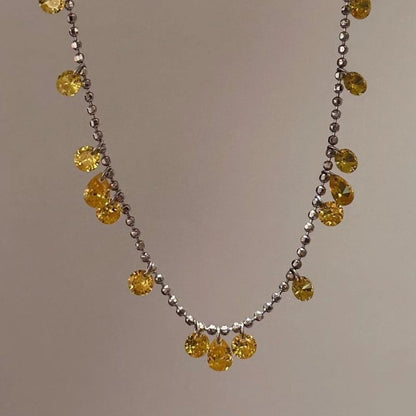 S925 Sterling Silver Sparkling Fortune Beads Yellow Diamond Starry Sky Necklace Super Fairy Galaxy Radiant Pull-out Necklace