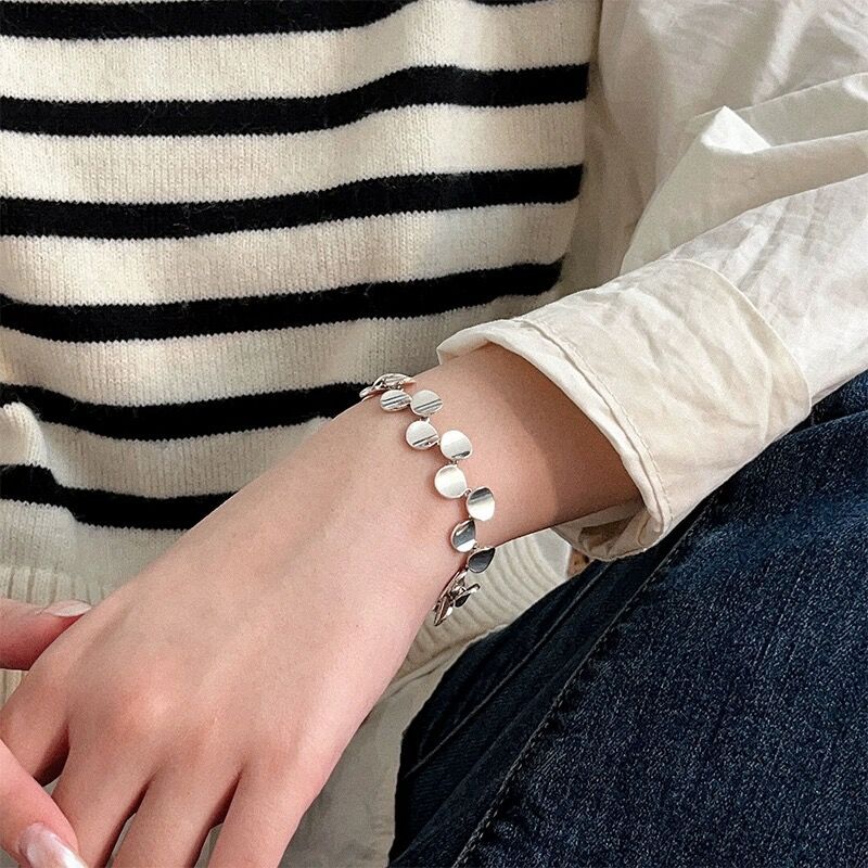 S925Silver Personality Smooth Small Round Irregular Bracelet for Women, Niche Design, High-end Fashion Bracelet