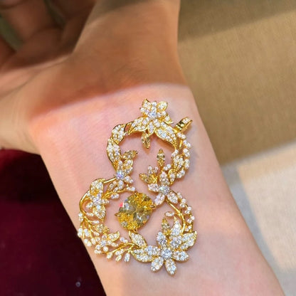 Silver S925 High-End Light Luxury Floral Full-Inlaid Yellow Diamond Gourd Sweater Chain Cool and Elegant Exquisite Collarbone Chain