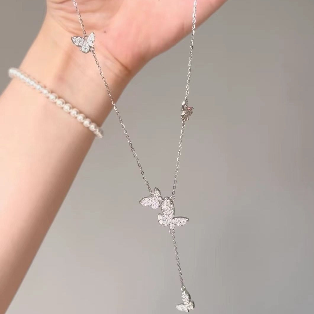 Sterling Silver S925Real Gold Plated Fairy Butterfly Necklace High Carbon Diamond Light Luxury High-end Exquisite Niche Jewelry