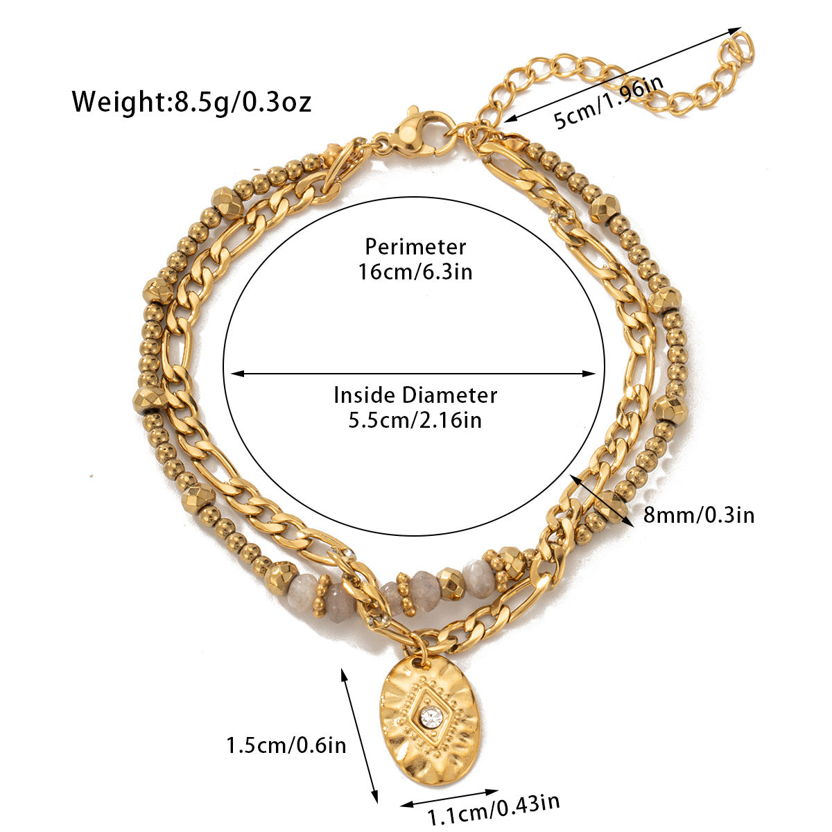 Hot-Selling Jewelry Titanium Steel Bracelet Bohemian Style Natural Stone Beaded Bracelet Double-Layer Women's Bracelet