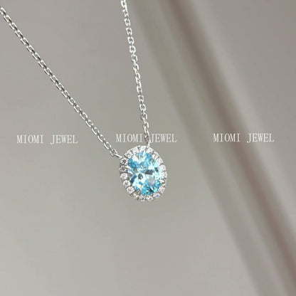S925 Sterling Silver Aquamarine Water Drop Oval Ring Earrings Necklace Versatile High-End Niche Jewelry Set
