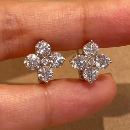 New S925 Sterling Silver High Carbon Diamond Four-Leaf Clover Earrings Simple Fashion High-End Ultra Shiny Exquisite Stud Earrings