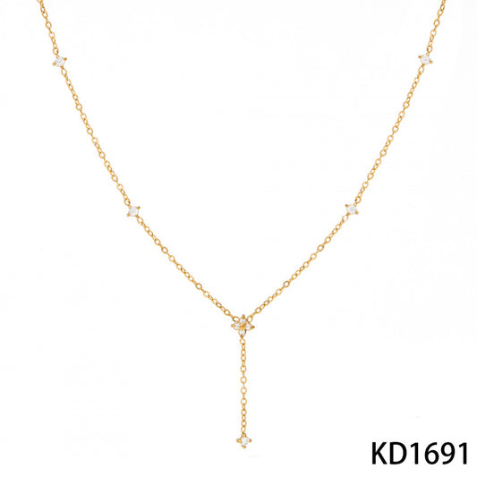 Stainless Steel Zircon Flower Y-shaped Necklace Exquisite Versatile Light Luxury High-end Cool Accessories for Women