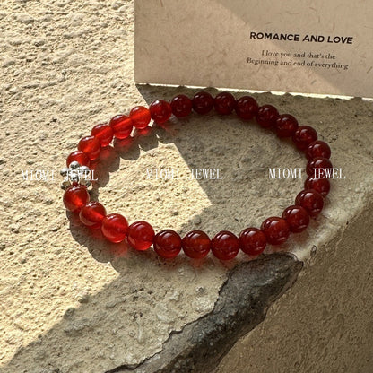 New Year Edition S925 Sterling Silver Red Agate Bracelet Woven Silver Ball Bracelet Simple Fashionable Personalized Jewelry