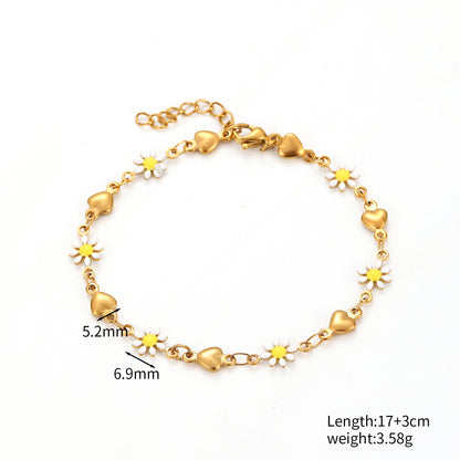 Stainless Steel Oil Drop Daisy Necklace for Women Versatile Titanium Steel Non-Fading Bracelet Jewelry Flower Accessories