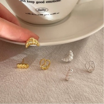 Pure Silver S925 Niche Design Baguette Baguette Alkaline Knot Earrings for Women High-end Bread Series Earrings