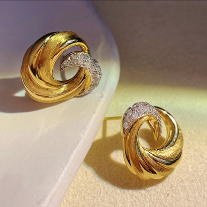 Italian Vintage Brushed Earrings Light Luxury High-end Jewelry 925 Sterling Silver High Carbon Diamond Interstellar Spiral Earrings